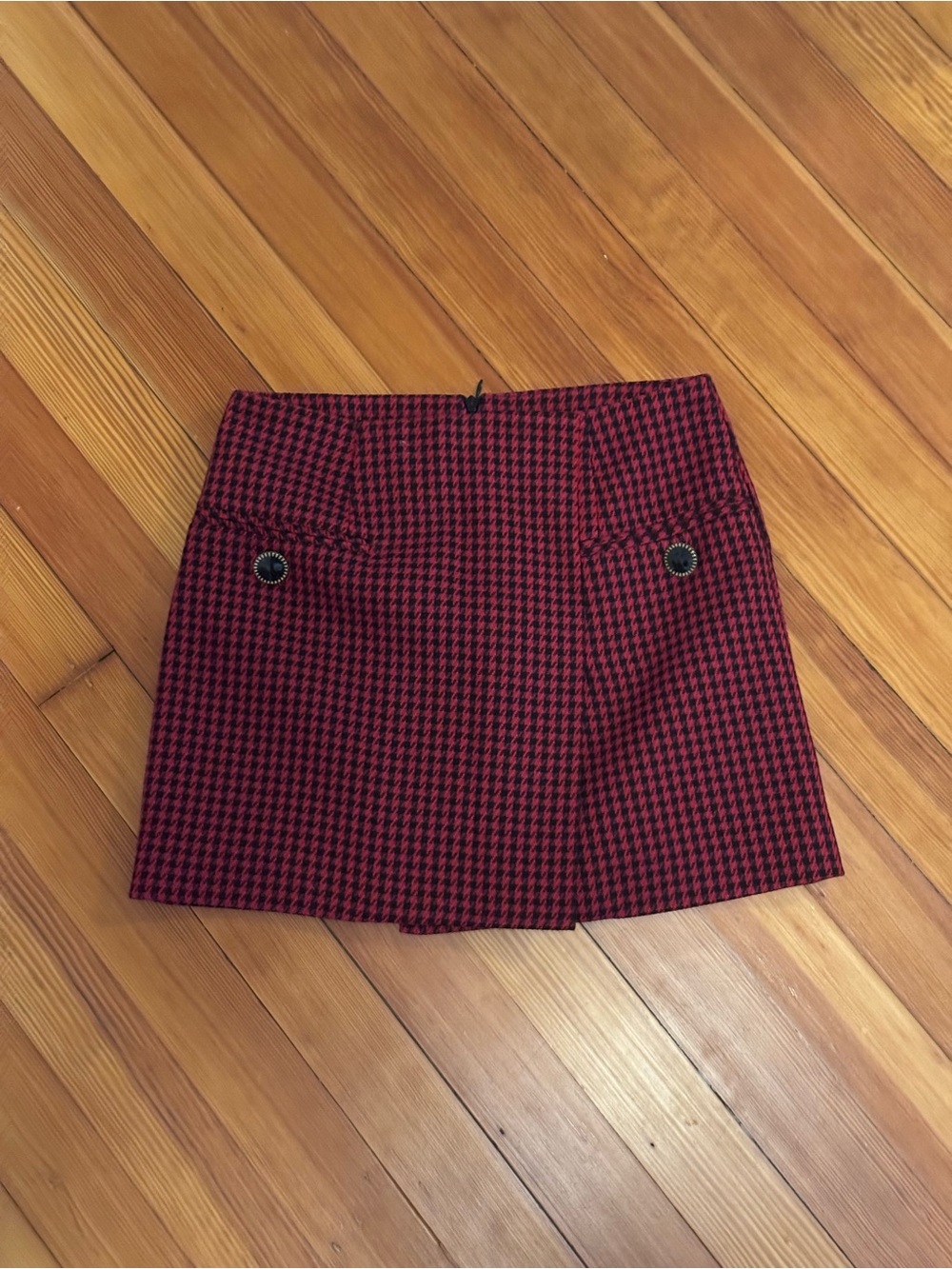 Zara Red and Black Houndstooth Mini Skirt